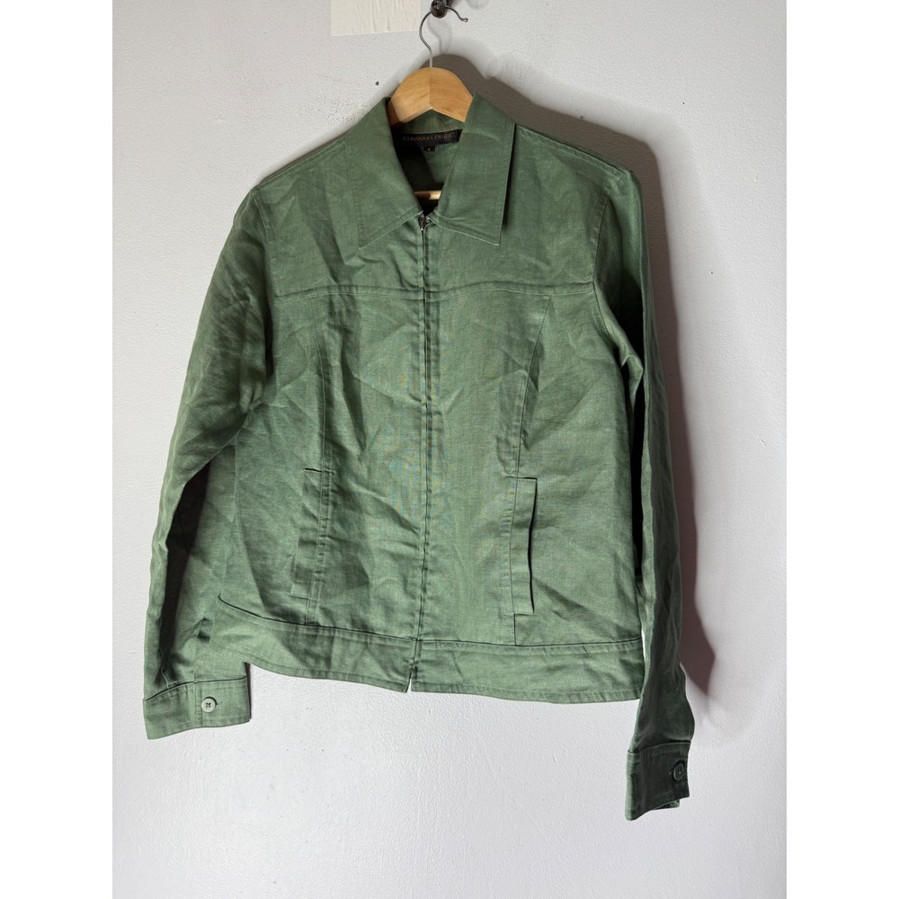 Classiques entier green collar zip linen jacket size small